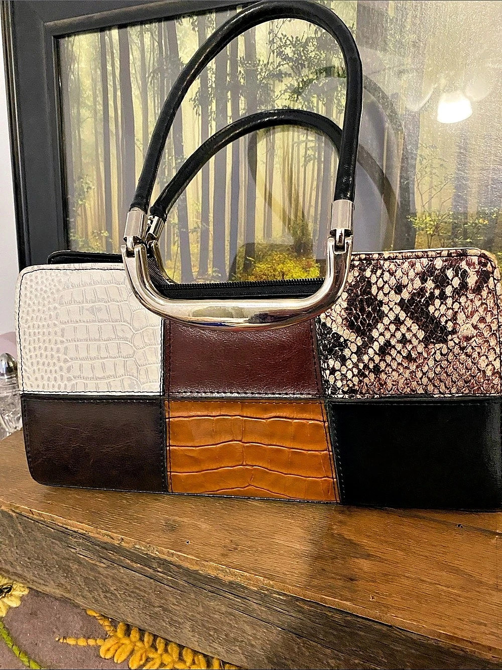 Patchwork Shoulder Bag in Black & Brown
